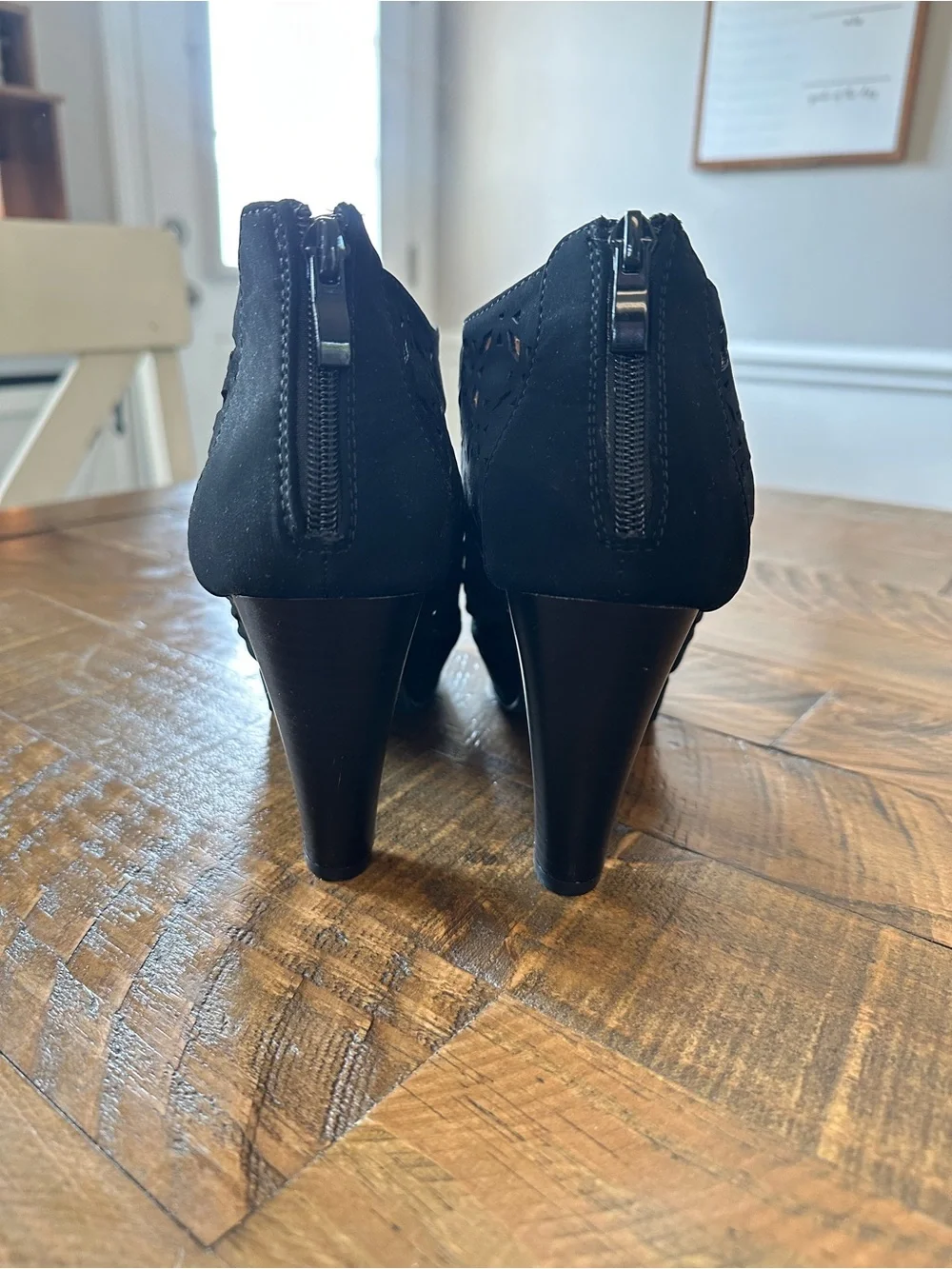 Classic Black Laser-Cut Peep-Toe Heels